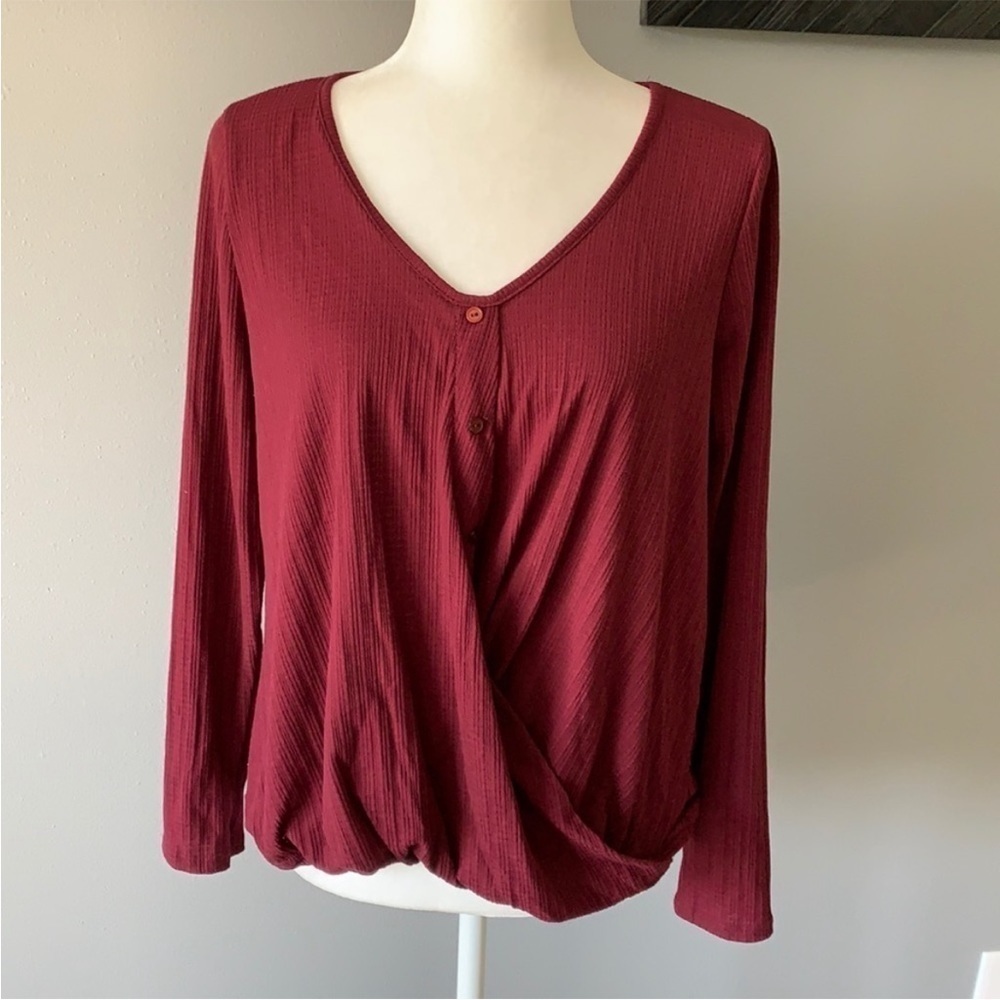 White Willow Long Sleeve Faux Wrap Top